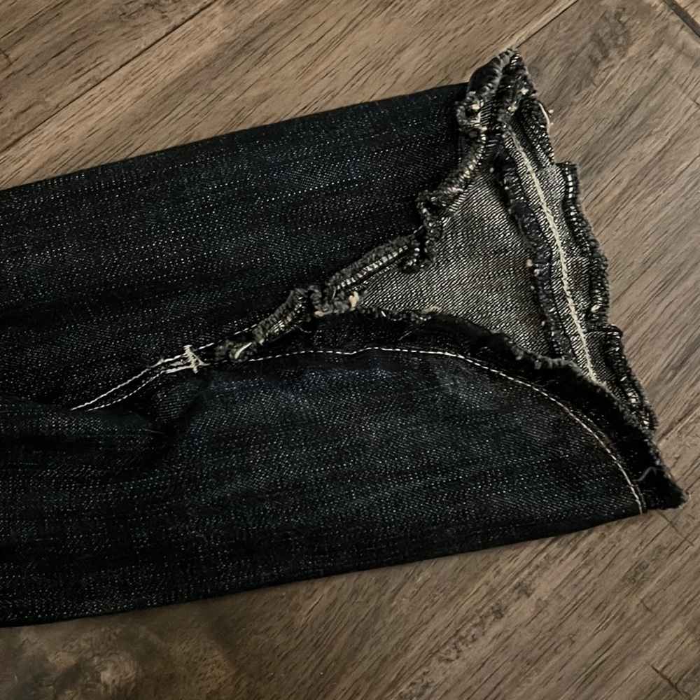 Dark Wash Women's Denim Jacket with Distressed Trim - Picture 3 of 4